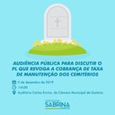 Audiência pública vai discutir PL que revoga cobrança de taxa de manutenção dos cemitérios