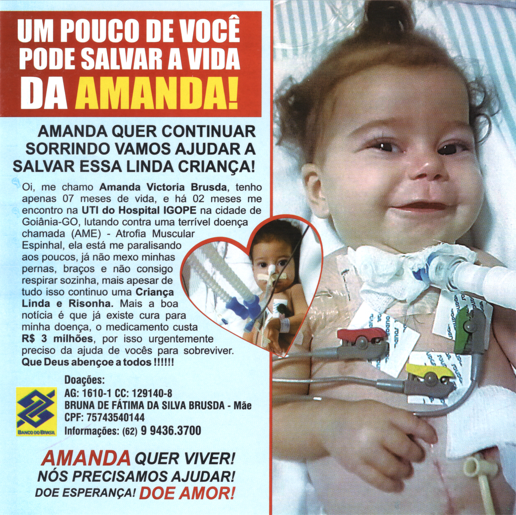 Campanha pela vida de Amanda ganha adesão de vereadores 